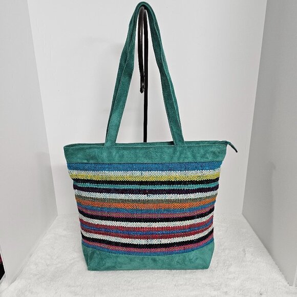 Sumac Qhantaty Green Serape Tapestry Faux Suede Boho Southwestern Tote - Picture 15 of 15